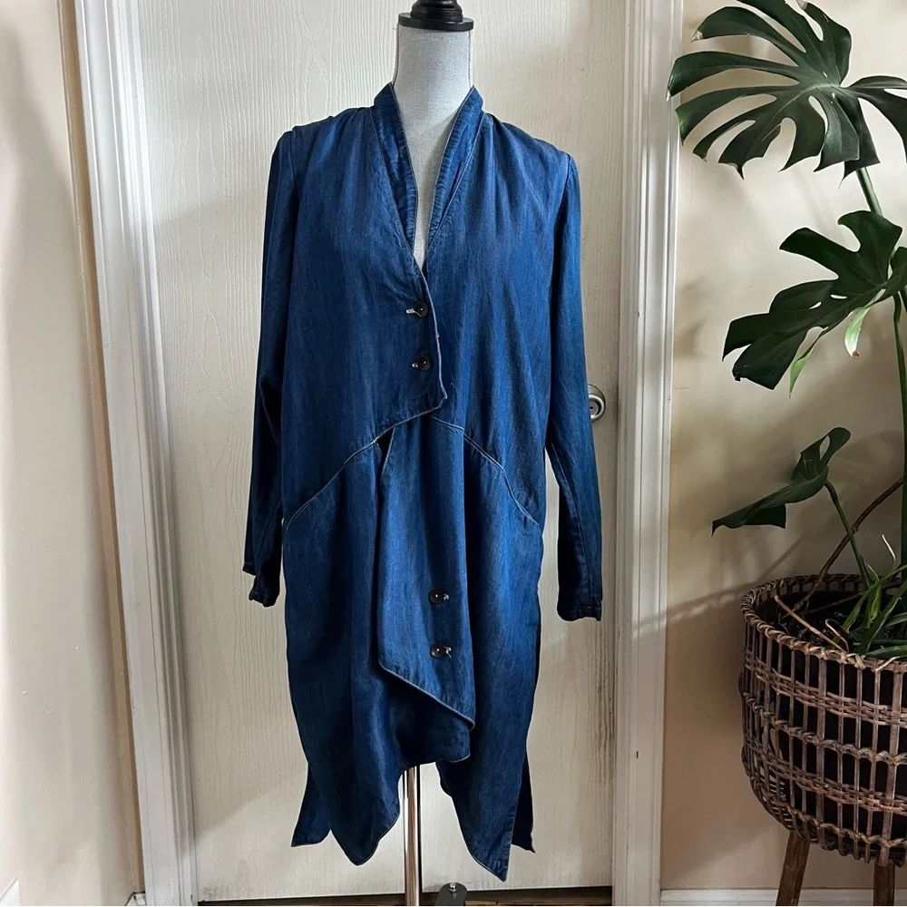 Cynthia Ashby Chambray Denim Asymmetrical Jacket Tunic